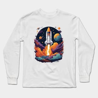 Fantasy Spaceship launch in the Galaxy Long Sleeve T-Shirt